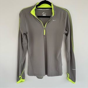 Nike 1/4 Zip Grey with Neon Accent Womens Pullover Running Top Fitted Size Small